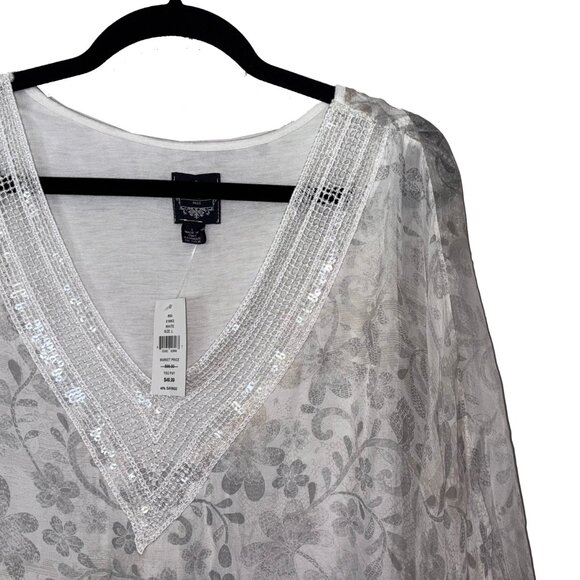 Le Marais Paris 100% Silk Pastel Floral Sequin Poncho Blouse - Size L - NWT - Picture 1 of 4
